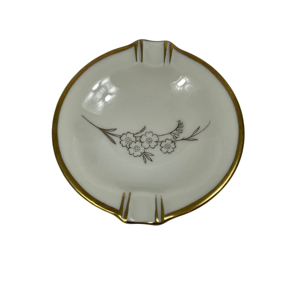 Alka Bavaria Gold Trim Floral Print Ashtray Trinket Plate